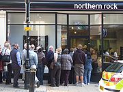 2007 bank run on a Northern Rock branch in Birmingham, UK.